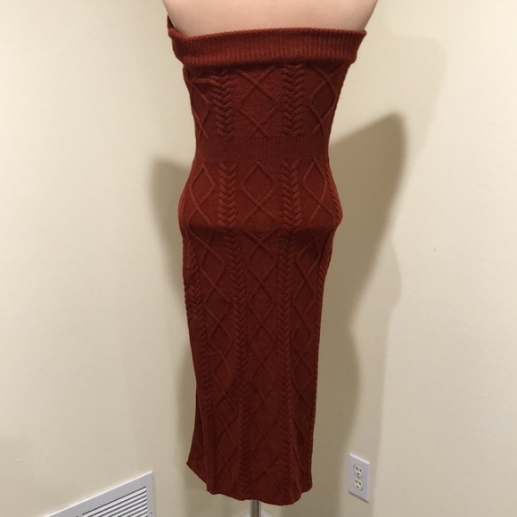 Fashion Nova Midi Dress Size Medium Burnt Orange Cable Knit Strapless Bodycon - Picture 4 of 8